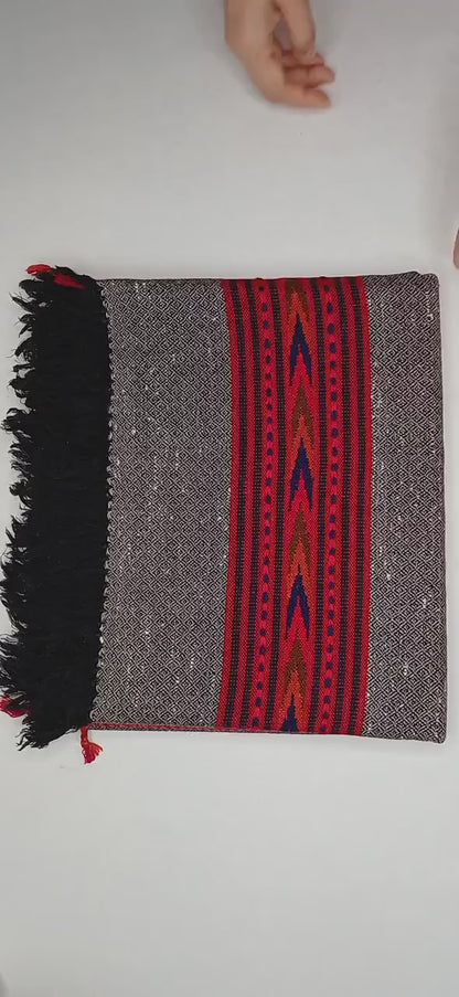 BHOLENATH Handwoven Dark Grey Pure Himalayan Yak Wool Prayer Shawl,Yak Wool Meditation Shawl,Ethnic Indian Yak Wool Scarf,Himalayan Yak Wrap