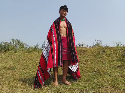 Handwoven Naga Tribes Traditional Blanket,Native Indians Body Wrap,Ethnic Sofa Throw,Tribal Wall Art,Tribal Home Decor,Earthy Clothing