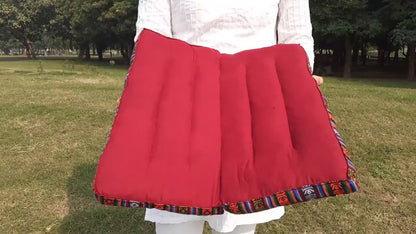 Handmade Portable And Foldable Meditation Cushion with Bhutanese Fabric Border,Organic Cotton Meditation Yoga Posture Zen Cushion,