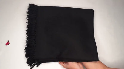 PATAAL X-Large Handwoven Black Plain Himalayan Sheep Wool Meditation Shawl,Himalayan Prayer Blanket,Wool Prayer Wrap,Ethnic Indian Blanket