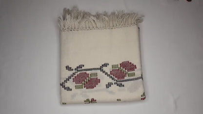 TARA Handwoven Embroidered White Pure Himalayan Sheep Wool Meditation Shawl,Himalayan Prayer Wrap,Ethnic Kullu Indian Floral Scarf/Stole