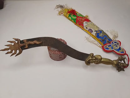 Antique Rare Buddhist Iron Wisdom Fire Ceremonial Vajra Kartika Sword,Sacred Buddhist Kartika Blade,Tantric Buddhist KnifeBuddhist Artifact