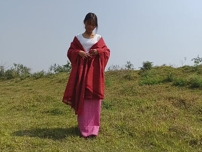 RED TARA Large Traditional Handwoven Copper Tibetan Buddhist Raw Eri Silk Meditation Shawl,Tantric Meditation Wrap,Buddhist Prayer Silk Zen