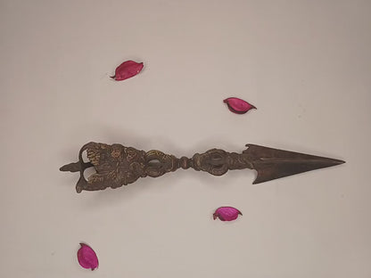 20th Century Antique Rare Authentic Mahakala Ceremonial Buddhist Ritual Phurba,Three-Sided Vajra Dorje Top Sacred Tibetan Tantric Dagger