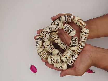 Vintage 28 Extra-Large Beads Handcarved Tibetan Buddhist Yak Skull Bone Mala,Tantrik Prayer Skull Mala,Ethnic Bone necklace/Jewellery