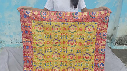 Handmade Multi-Color Tibetan Buddhist Ashtamangala Budha Silk Brocade Tibetan Altar/Shrine Table Cloth,Zen Buddhist Tibetan Table Runner