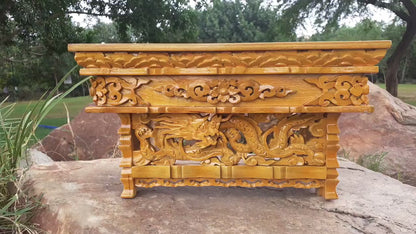 Small Size Dragon Handcarved Foldable Wooden Tibetan Buddhist Altar,Zen Meditation Altar,Dragon Carved Prayer table,Tibetan Alter Table,