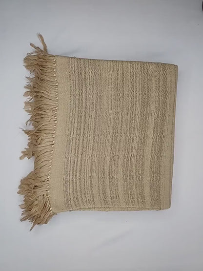DHARMA Large Handspun Handwoven Khaki Color Pure Himalayan Yak Wool Blanket,Oversize Yak Meditation Shawl,Ethnic Indian Yak Prayer Blanket