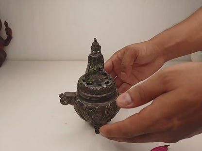 Vintage Bronze Unique Ritual Tibetan Buddha Brass Incense Burner,