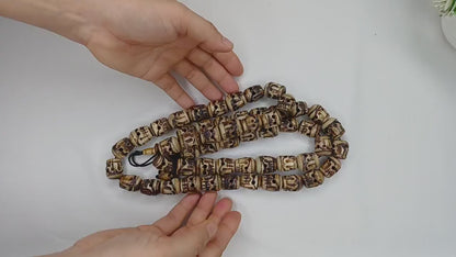 Vintage Large 54  Beads Rare Handcarved Tibetan Buddhist Yak Skull Bone Mala,Ethnic Bone Necklace/Jewellery,Tantrik Prayer Skull Japa Rosary