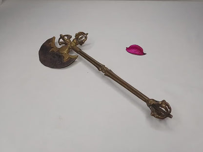 Antique Rare Authentic Handmade Tibetan Buddhist Ritual Brass Prashu Vajra Dorje Axe,Sacred Tibetan Tantric  Ceremonial  Weapon Blade
