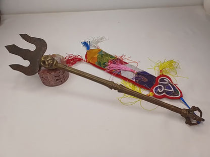 Vintage Rare Authentic Handcrafted Tibetan Buddhist Ritual Vajra Magical Khatvanga Trishul,Sacred Tantric Ceremonial Ritual Staff Weapon